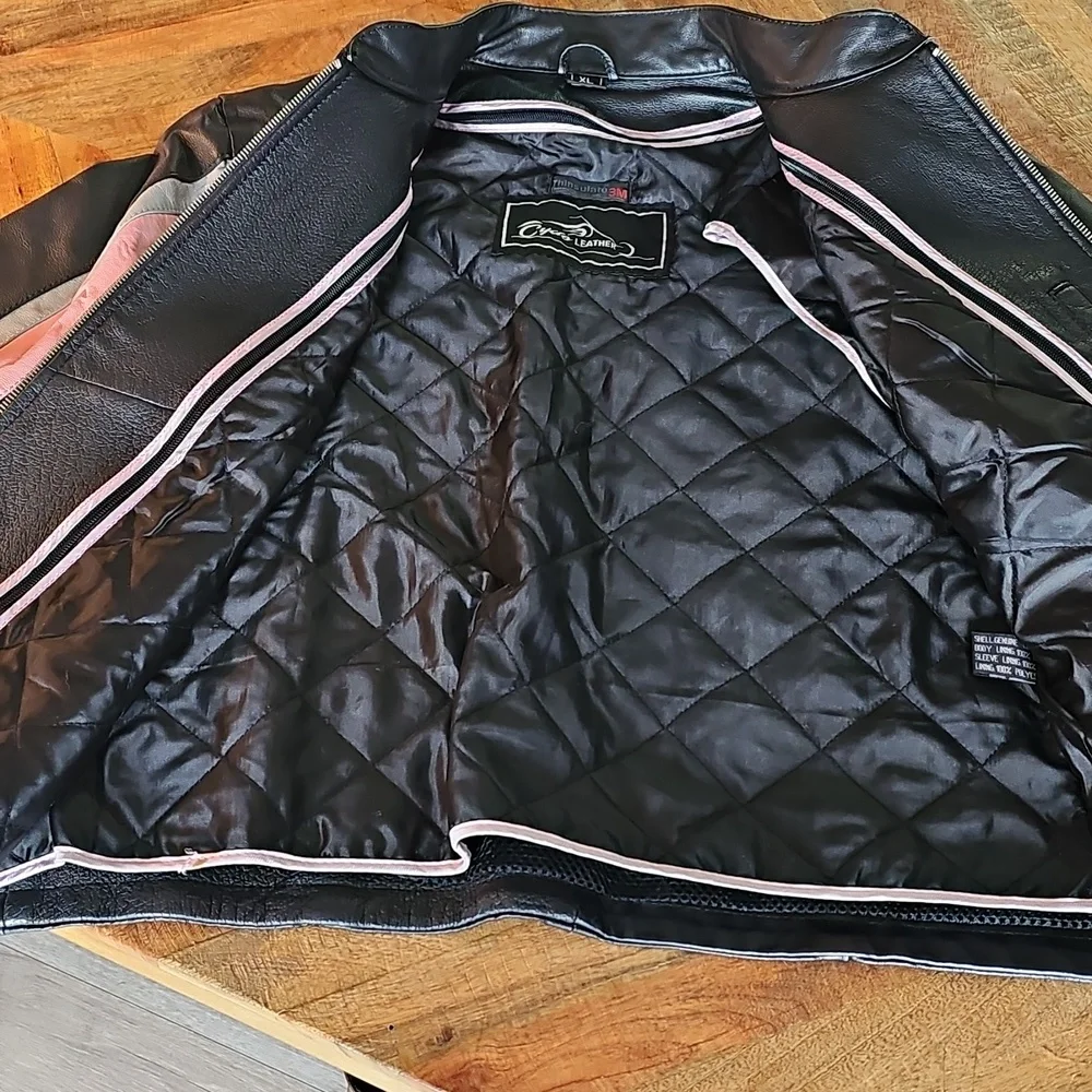 Cycle Leather Jacket XL Pink Gray Black - Picture 4 of 14